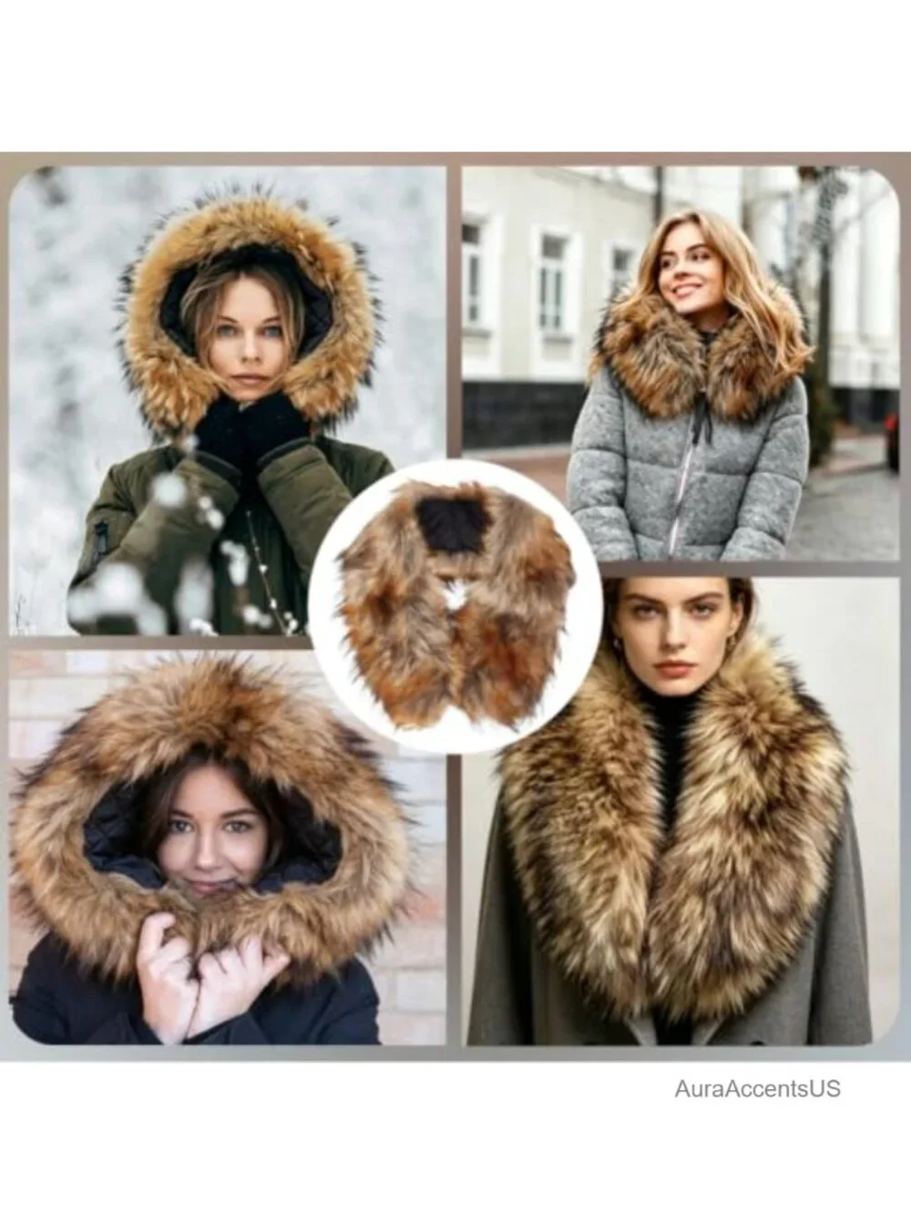Faux Fur Collar Scarf Detachable Hood Trim Replacement Neck Warmer for Winter